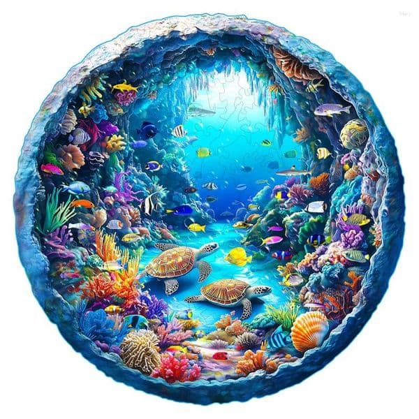 Paintings Ocean Wonders Wooden Puzzle - Unique Shape Animal Adult Relaxation Gift Exquisite Boxed Set With Decorative Artworks