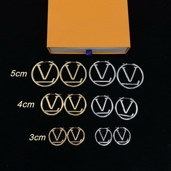 US Stock Women Gold Designer Hoop Earrings Extravagant Studs 4cm Classic Simple Earring Steel Sier Letter Engagement Jewelry Valentine's Day