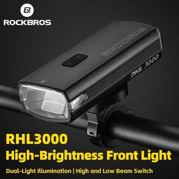 ROCKBROS 3000LM Bike Light 10000mAh Power Bank TypeC Charging Front Lamp Bicycle Headlight MTB Road Cycling Flash Highlight 250901BJ