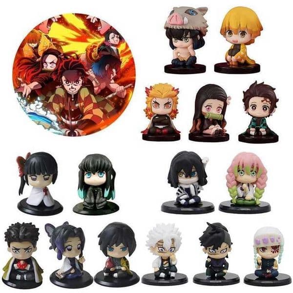 Brand New Q Version Demon Slayer Anime Sitting Ghost Tanjiro Nidouzi Inosuke Zenizu Mini Action Figure Movie Model Toy Doll Gift PI11