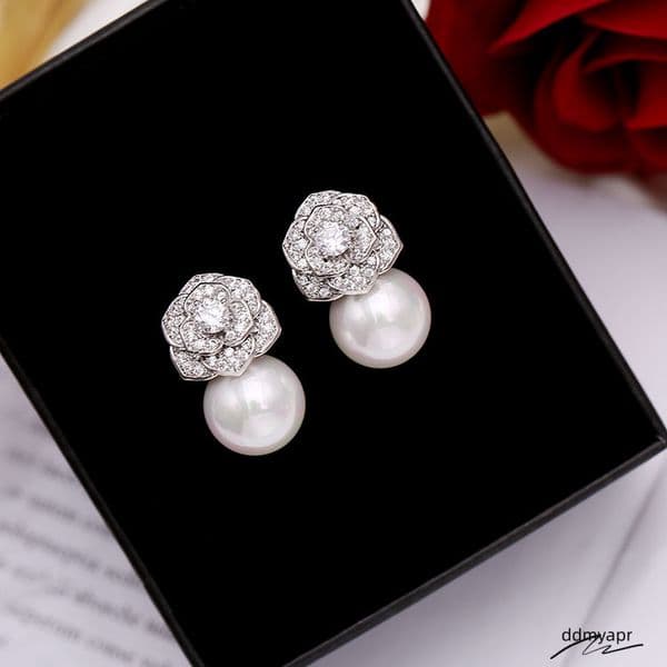 Elegant Freshwater Camellia Flower Earrings For Women Dia Zircon Stud Ball Pearl Earring Fashion Wedding Jewelry Nice Gift ddmyapr
