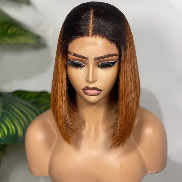 Ombre Brown Bob Wigs 180% Straight Lace Front Wig Glueless Wig Ready To Wear Human Hair Wig Preplucked 13x4 Lace Frontal Wig Synthetic On Sale