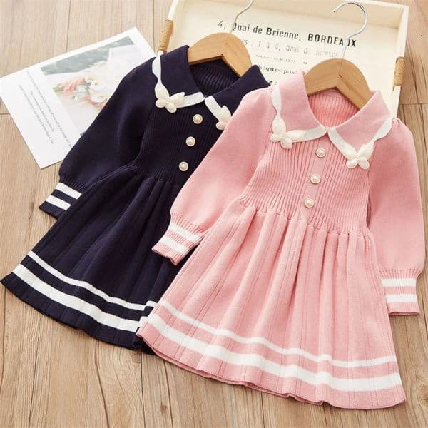 Toddler Girl Winter Dress Fashion Butterfly Knitted Dress for Children Clothing Year Gift Kids Wear250902BJ