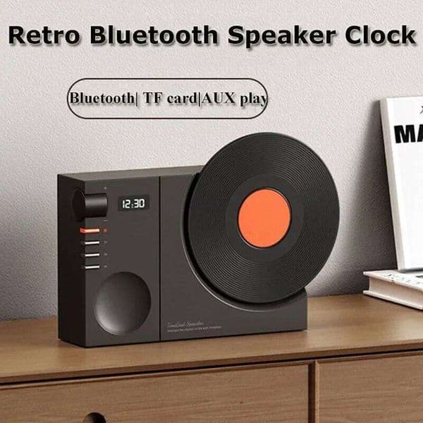 Mini Bluetooth Speaker AUX Playback Wireless Hifi Retro Film Sound Music Box with Clock Display Support TF Card