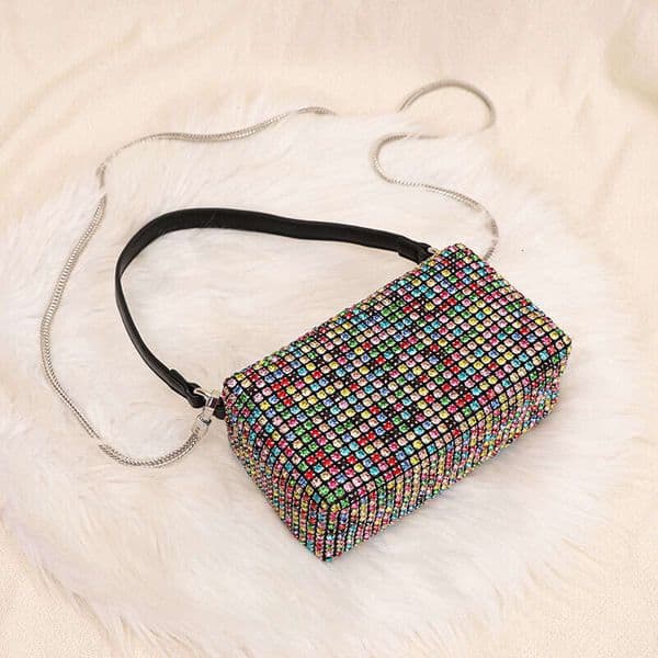 2023 Black Mesh Mixed Color Fashion New 5cm Diamond Bag Handheld Rhinestone