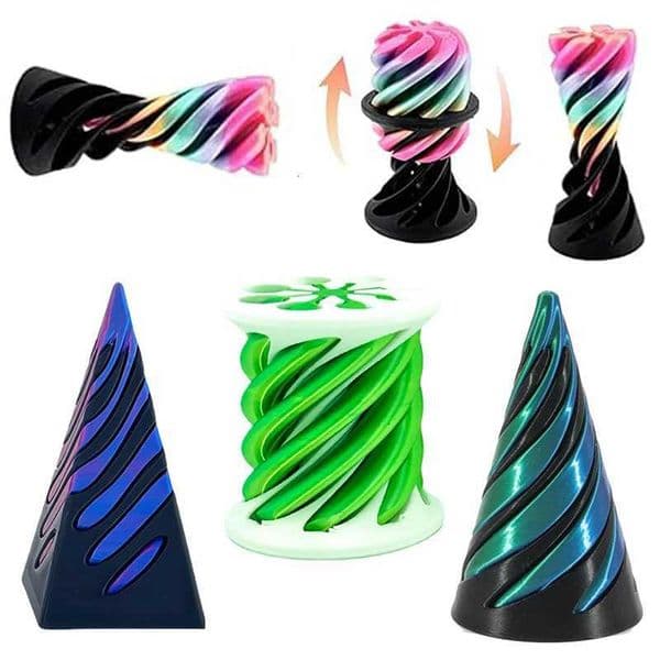 3pcs Decompression Rotating Spiral Cone Impossible Pyramid Passthrough Sculpture 3d Printed Toy Threedimensional W250903