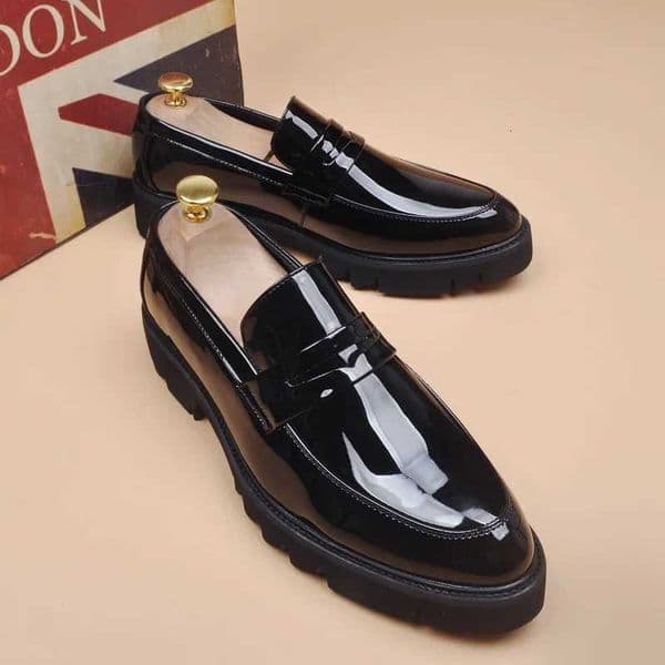 Mens Wedding Party Dress Patent Leather Man Slipon Lazy Black Trend Platform Loafers Gentleman Shoes for Men Y250903