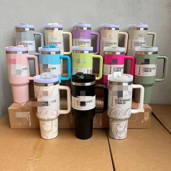 40oz Water Bottles Car Cup Handle Straw Vacuum Insulated Camping Mug Star Blue Lid Stainless Steel Iced Travel Cup Double Wall Thermal Cup Y260520
