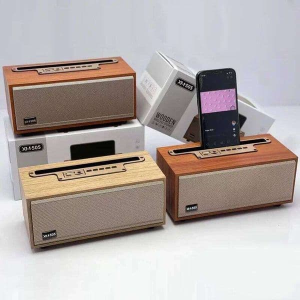 Multifunction Retro Wooden Bluetooth Speaker Wireless Subwoofer Remote Sound System Mobile Phone Holder Portable Desktop FM