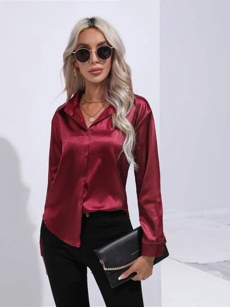 Elegant Womens Satin Silk Long Sleeve Shirt AutumnWinter Solid Office Lady Lapel Button Blouse Women Clothing SXXL 250902BANJIA