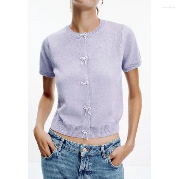 Women's Sweaters Ladies Knitted Ort Sve Round Ne Pearl Knot Decorated Coat Comfortable Fit Polyester Fiber Open Cardigan Sle