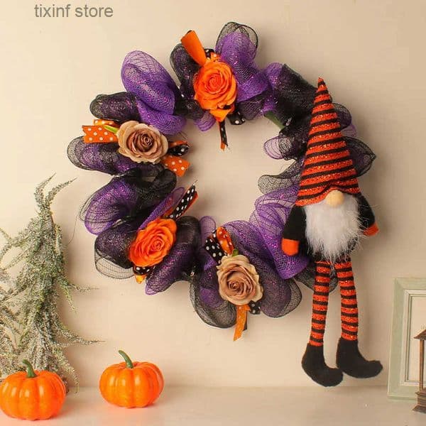 1 Pcs Halloween LongLegged Doll Wreath Door Hanging Faceless Old Man Wreath Ghost Festival Horror Party Decoration Props T250903