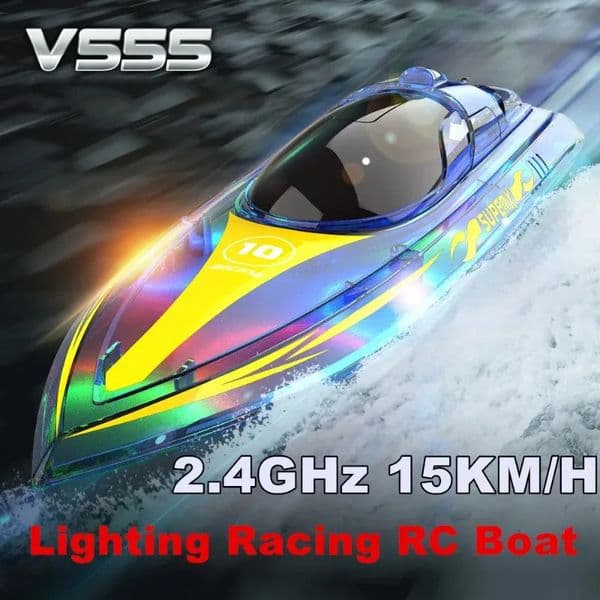 V555 24GHz Lighting Racing RC Boat 15KMH With Bright LED Light For Adults and Kids With Rechargeable Battery 250902BJ