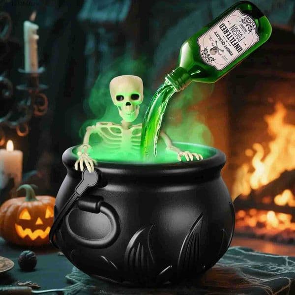 Halloween WitchCauldron with LED Light Fog Mist Maker Skeleton Decor for Spooky Hocus Pocus Party Home Halloween Party T250903