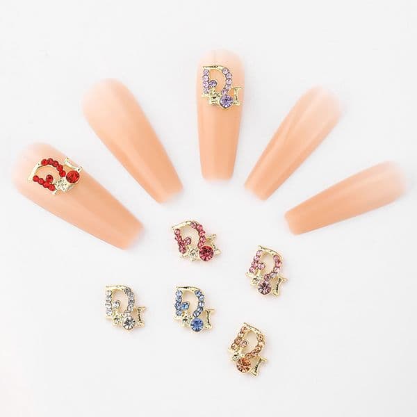 Handcrafted Nail Stickers European American INS-Style 3D Sparkly Rhinestone Letter Nail Art Accessories for DIY, INS Bestseller