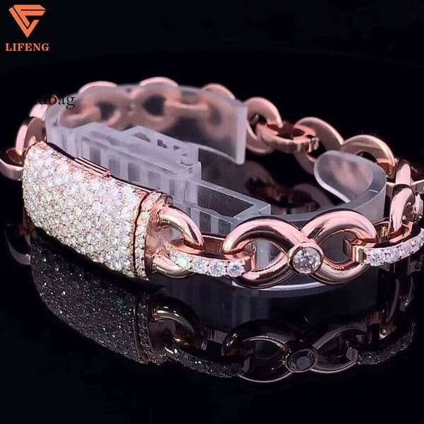 Sterling Sier Cuban Chain Bracelet High Moissanite Clasp Yellow Rose Gold Iced Finish Engagement Hip Hop Style Fine Rings