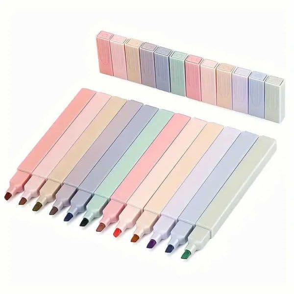 12pcs colorful Aesthetic Highlighters Cute Assorted Random Colors No Bleed With Soft Tip Stationary Markers For Students X250904