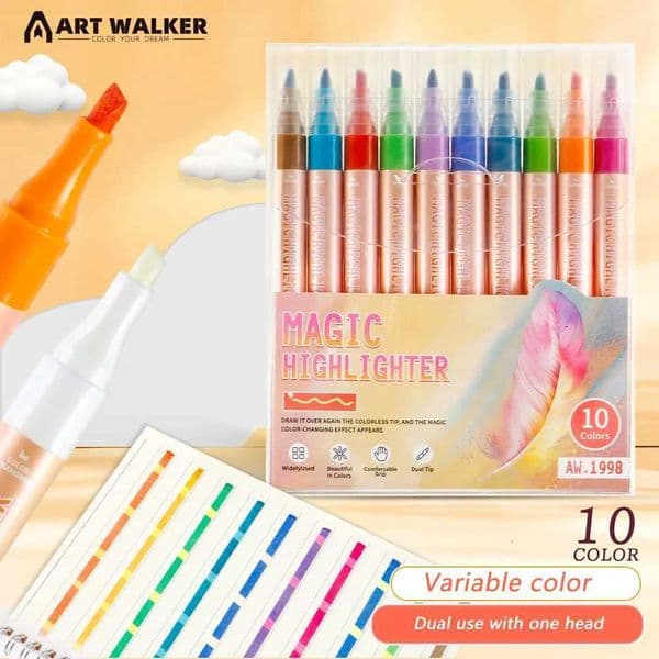 10 Colors Magic Highlighters DoubleHead QuickDrying NonBleeding For Meetings NoteTaking Office School Supplies X250904
