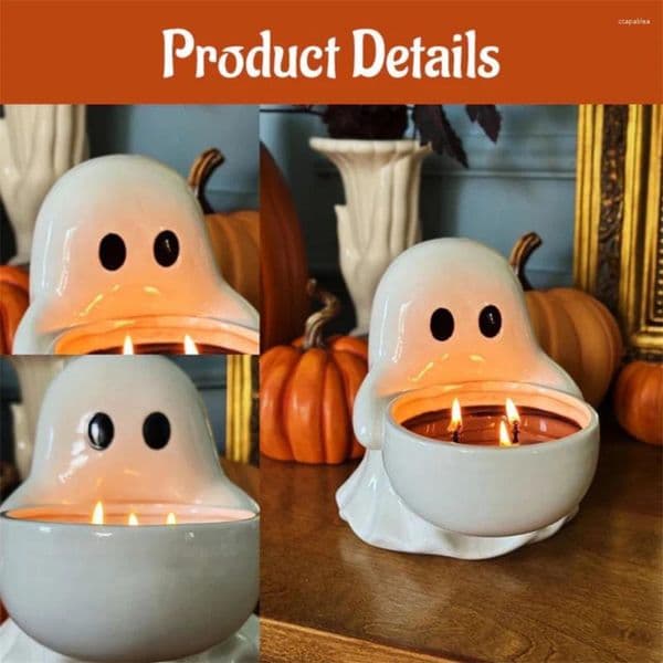 Candle Holders Halloween Holder Ghost Candlestick Figurine Desk Decoration Collectible Figurines