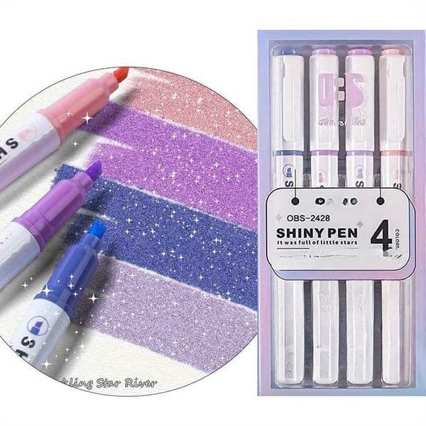4pcs Glitter Highlighters Flexible Line Width SmudgeProof WaterBased Ink For Sparkling NoteTaking Planner Bible Journaling X250904