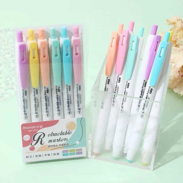 6PcsSet Retractable Highlighters MacaronColored Student Markers Emphasize Key Points NoteTaking Journaling Marker Pen X250904