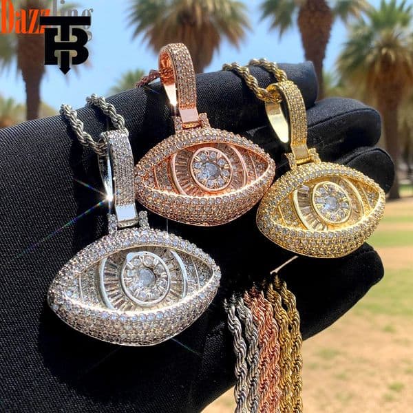 Big-eyed Zircon Pendant Silver, Gold, Platinum Men's Hip-hop Necklace Hip-hop Accessory Designer Necklace. Simple Elegant And Luxurious