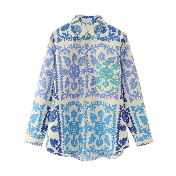 Loose Printed Shirt Women Clothing Long Sleeve Blouse Modern Lady Casual Top Blusa Wear 250904BJ