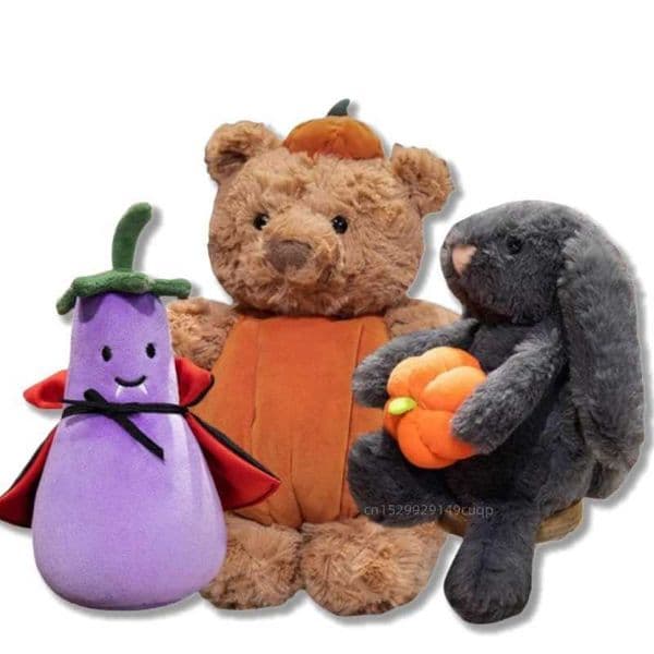 Creative Pumpkin Bear Plush Toys Soft Black Rabbit Hold Pumpkin Earphone Cloak Eggplant Stuffed Doll Halloween Trick Or Treat W250904