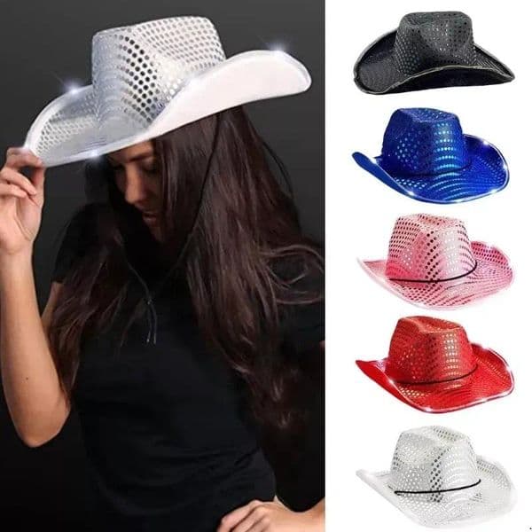Cowgirl LED Hat Flashing Light Up Sequin Cowboy Hats Luminous Caps Halloween Costume Wholesale FY
