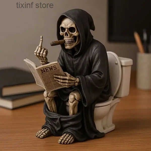 New Middle Finger Toilet Grim Reaper Statue Resin Craft Ornament Halloween Decoration Gift Small Gift T250904
