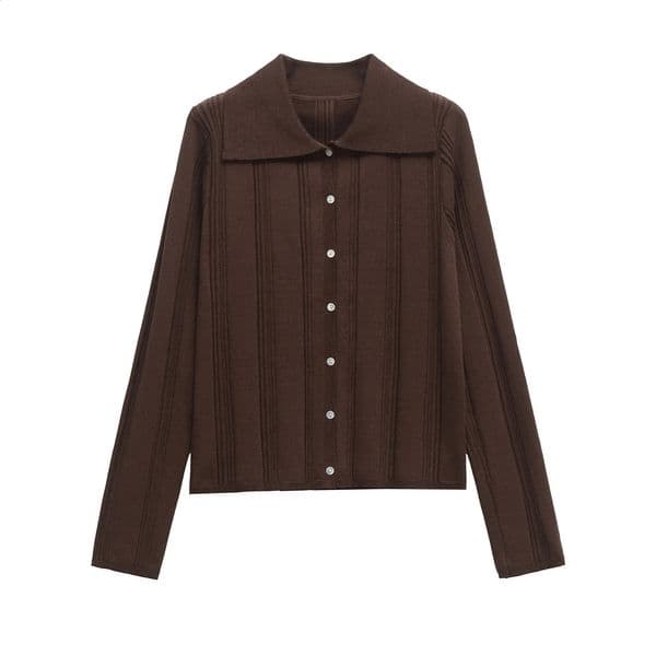 TRAFSHE Spring Women Ribbed Knit Polo Shirts T Collar Long Sleeve Outerwear Top Clothes 4331009 250905
