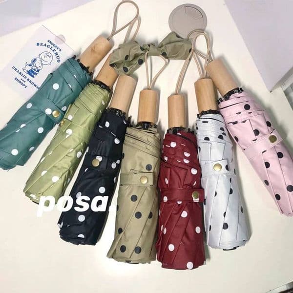 msho UV Polka Dot Mori Girl Ins Style Vinyl Sun Protection Dual-use Sunshade and Rain Umbrella