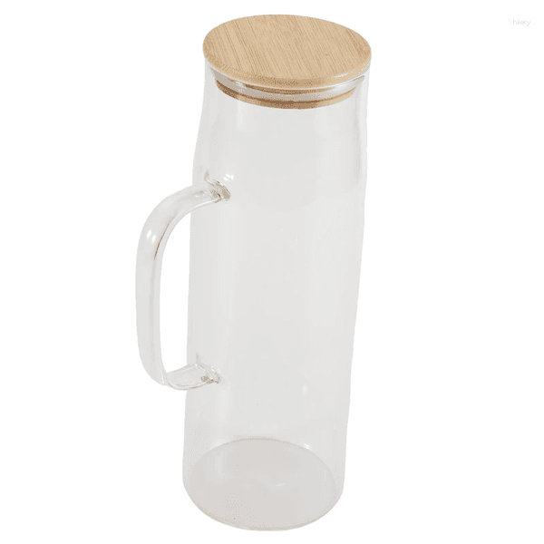Water Bottles A26F-1.7L Glass Pitcher With Handle Bamboo Lid Heat Resistant Cold Kettle Capacity Tea Juice Jug