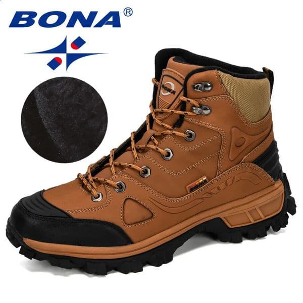 BONA ners Leather Hiking Shoes Men Winter Outdoor Mens Sport ShoesTrekking Mountain Athletic Man 250904BJ