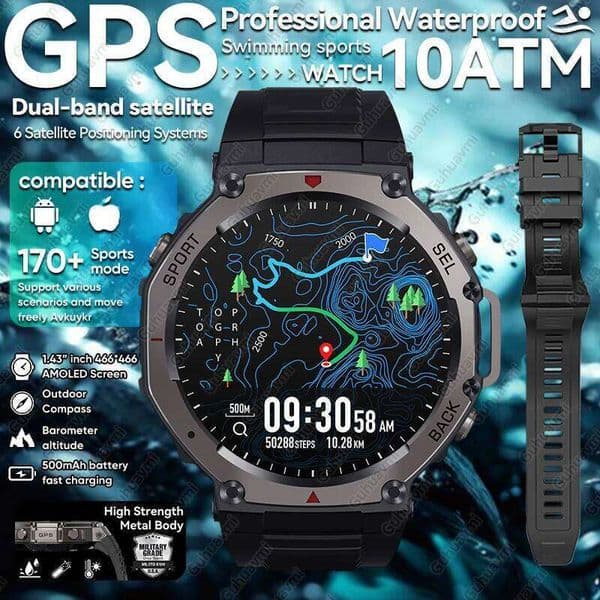 T Rex Ultra GPS Smart Watch ATM Waterproof Built in Dual band GNSS Compass Military Sport Smartwatch Men New For Xiaomi