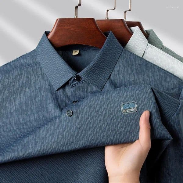 Men's Polos Fashion Brand Bark Texture Printed Polo Shirt Solid Short Sleeve Summer Clothing Casual T-shirt Cotton Loose Fit Men Tops