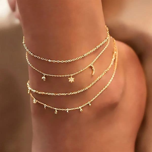 FNIO Bohemian Charm Anklet Set For Women Star Moon Ankle Bracelet On Leg Foot Chain Female Beach Jewelry 250905BJ
