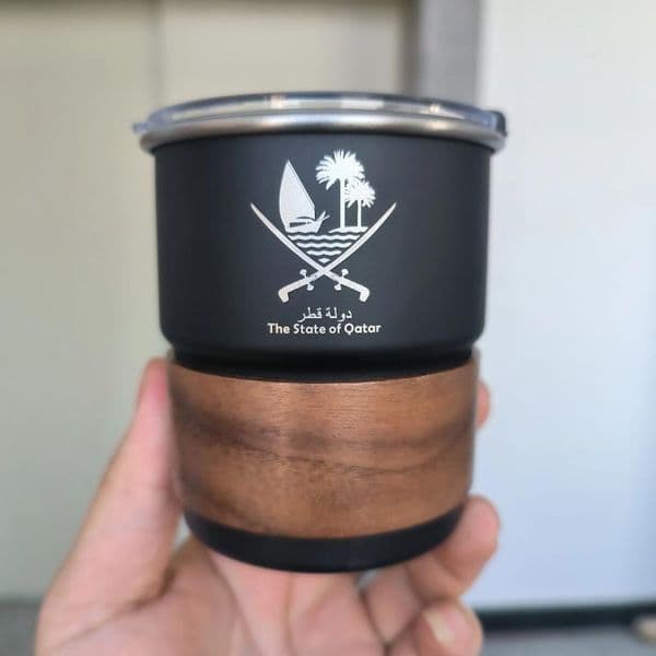 Mugs The State Of Qatar Logo Stainless Steel Cup With Lid 300ml Outdoor Camping Coffee Mug Wholesale Custom