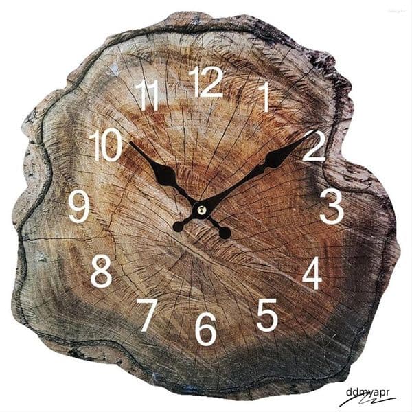 ddmyday Wall Clocks 12 Inch Simulation Annual Ring Wooden Clock Old Wood Grain Silent Watch Living Room Home Office Decorations ddmyday