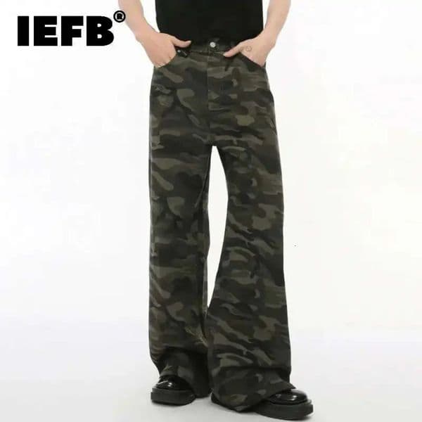 IEFB Vintage Camouflage Mens Jeans Fashion Washed Casual Wide Leg Denim Pants Autumn Winter Loose Male Trousers Old Blue 9C354 250904BJ