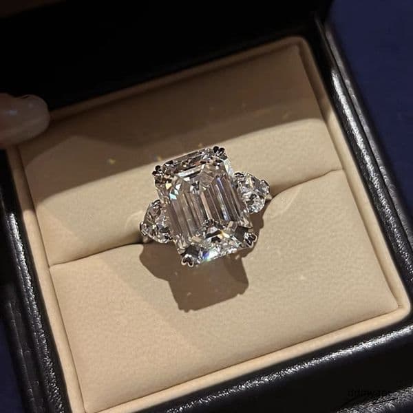 4Ct Moissanite Dia Wedding Rings Jewelry Stunning Real 100% Ddmydec Sterling Sier Emerald Cut Gemstones Party Eternity Women Bridal Ring For Lover Gift