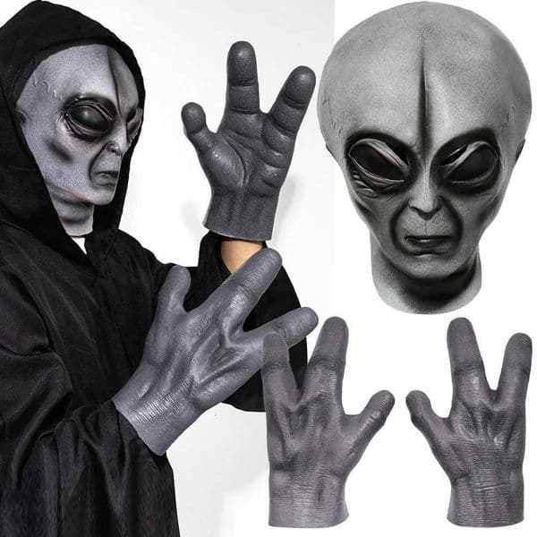 51 Area Alien Mask Gloves Cosplay UFO Monster Skull Latex Helmet Hands Halloween Dress Up Party Costume PropsXJ250905