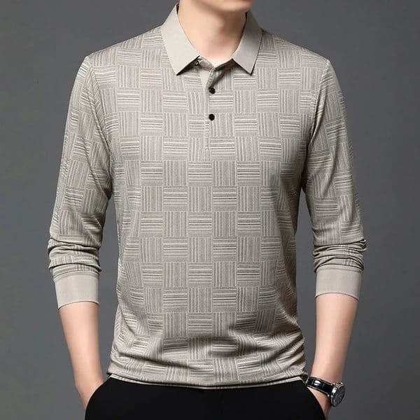 Mens Business Casual Long Sleeved Shirt Solid Color Polo Shirt Fashionable Breathable Comfortable Versatile Top 250905BJ