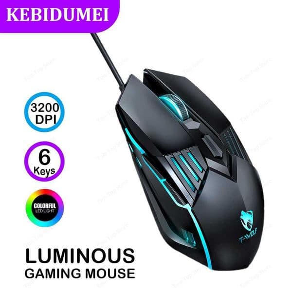 USB Wired Mouse RGB Lighting Effect Mouse Gaming Mouse 6 Keys 3600 DPI Ergonomic Mice Plug and Play for Windows Mac OS Laptop Z250906