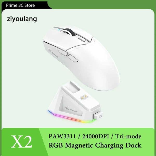 2024 ZIYOULANG X2 Wireless Gaming Mouse 24000DPI PAW3311 RGB Magnetic Charger TriMode Macro Driver Lightweight 59g Ergonomic Z250906