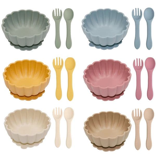 3PcsSet Baby Silicone Bowl Kids Waterproof Suction NonSlip Feeding Bowl With Fork Spoon Children Kitchenware Infant Plates 250905BJ