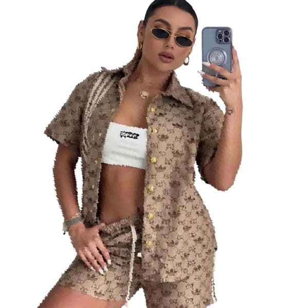 Desinger tracksit Women's Co-branding luxury polo Tracksuits sports suit fashion printed shirt+Jogger shorts two-piece set desinger cardigan clothing