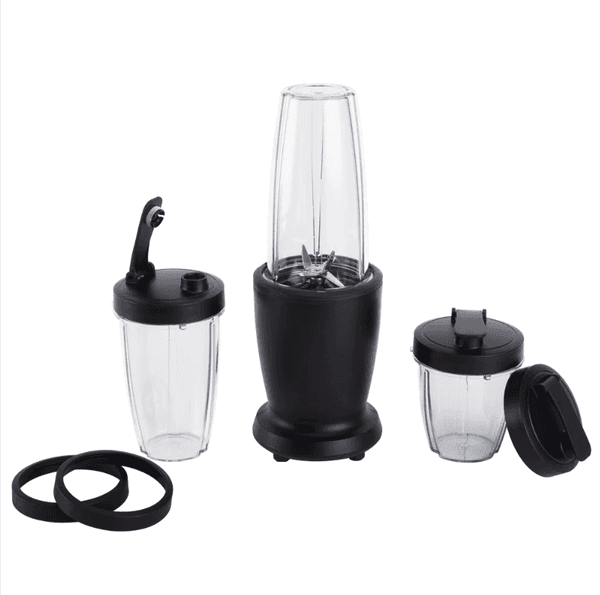 10-Piece Blender Set Black 300W with 3 Jars 10oz 16oz 18oz 2 Drinking Lids Stainless Steel Blade