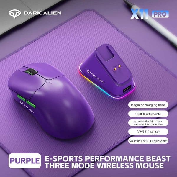 DARK ALIEN X11 Pro Wireless Mouse 24GWired TriMode Mouse PAW3311 RGB Magnetic Charging Dock Gaming Mouse Z250906