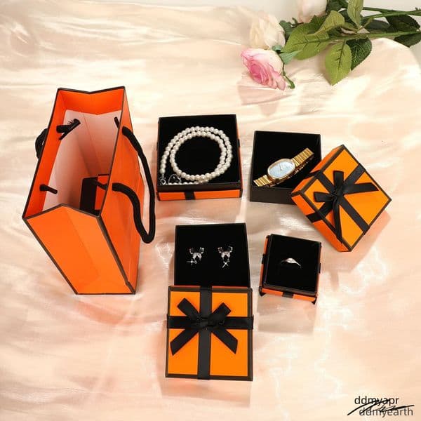 Holder Gift Earrings Necklace Bracelet Container Box Jewelry Packaging Delicate Orange Style Bow Tie ddmyearth d